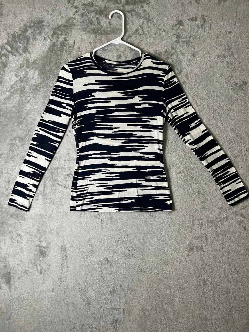 Tory Burch Abstract Print Long Sleeve Tee Minimalist Modern Art Top Small‎
